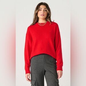 NWOT Women’s Round Neck Cherry Red Beaded Embellished Sweater Size Small